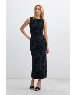 Desigual Robe Midi À Strass Floqués, Femme, Polyester, Noir