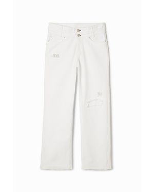Desigual Pantalon Long En Denim - Blanc