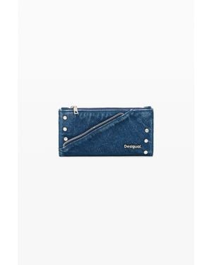 Desigual Portafoglio Denim Grande 100% Cotone, Donna, Cotone, Blu