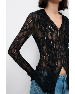 Desigual T-Shirt À Manches Longues En Tulle, Femme, Noir