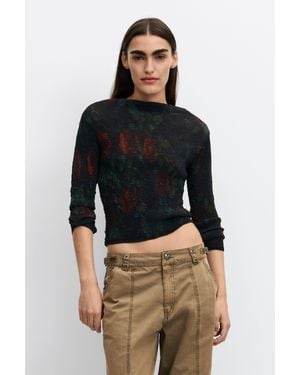 Desigual Chemise Noire À Roses, Femme, Polyester, Noir - Bleu