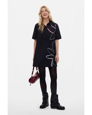 Desigual Vestito Corto A Fiori, Donna, Cotone, Nero - Blu