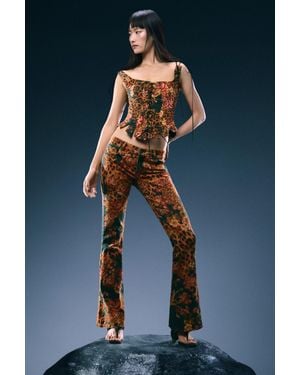 Desigual Pantalon Jean Flare Imprimé, Femme, Coton, Bleu