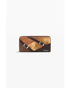 Desigual Grand Porte-Monnaie À Fermoirs, Femme, Polyuréthane, Marron - Blanc