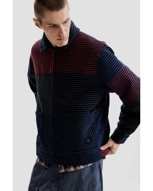 Desigual Veste Manteau À Rayures, Homme, Polyester, Rouge - Bleu