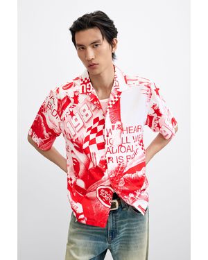 Desigual Camicia Stampata Racing, Uomo, Cotone, Rosso