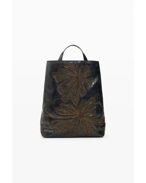 Desigual Zaino Ricami Piccolo, Donna, Poliuretano, Marrone - Nero
