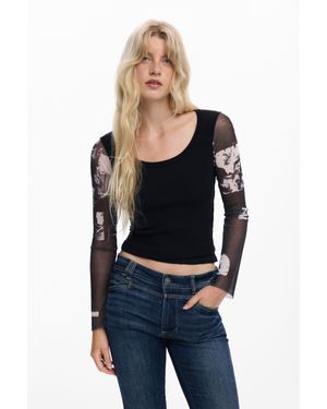Desigual T-Shirt Manches En Mousseline - Bleu