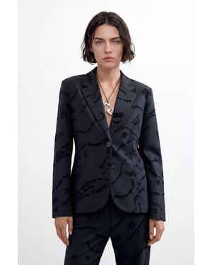 Desigual Blazer Floccato, Donna, Nero - Blu