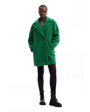 Desigual Cappotto Doppiopetto Bouclé, Poliestere, Verde