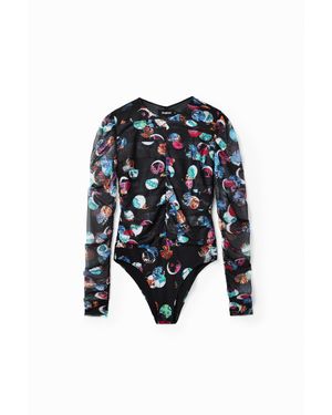 Desigual Body Stampa Fantasia Pois, Poliestere, Nero - Blu