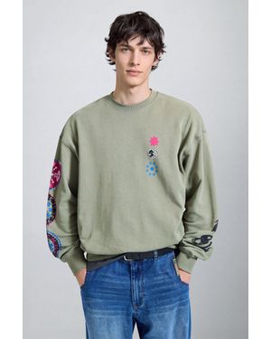 Desigual Sweat-Shirt En Coton Avec Logo, Coton, Vert - Gris