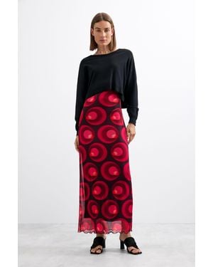 Desigual Robe À Bretelles En Maille, Femme, Noir - Rouge