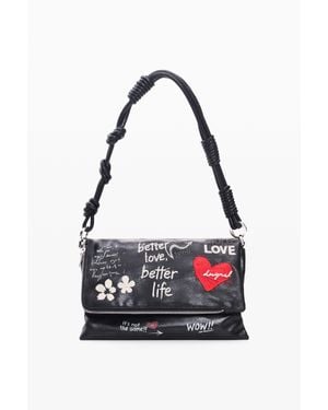 Desigual Borsa Trapuntata Media, Donna, Poliammide, Nero - Bianco