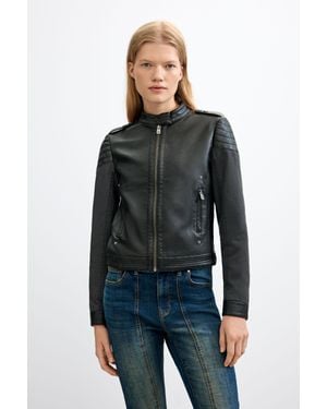 Desigual Blouson Effet Cuir, Noir - Gris