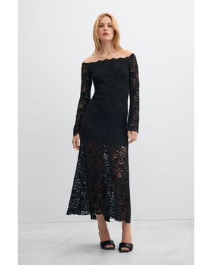 Desigual Robe Midi En Dentelle, Femme, Noir