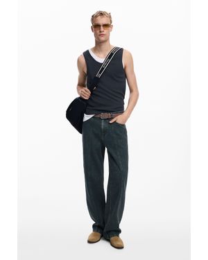 Desigual Pantalon Droit Effet Délavé - Bleu