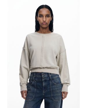 Desigual Felpa Con Impunture, Cotone, Marrone - Grigio
