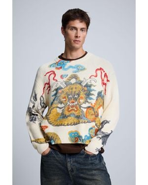 Desigual Camicia A Maniche Corte Stampata, Uomo, Bianco - Grigio