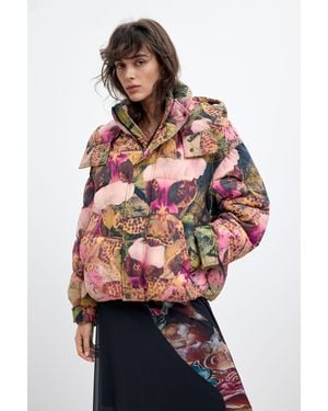 Desigual Cappotto Imbottito Con Cappuccio M. C. Lacroix, Donna, Poliammide, Rosso