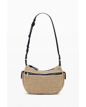 Desigual Sac Logo En Osier - Blanc
