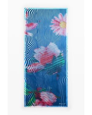 Desigual Foulard Rettangolare A Fiori, Viscosa, Blu