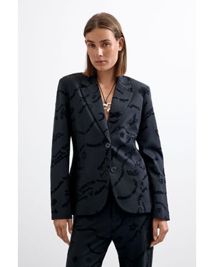 Desigual Blazer Floccato, Donna, Nero - Blu
