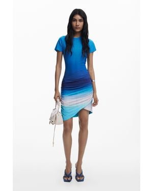 Desigual Robe Courte Jupe Drapée - Bleu