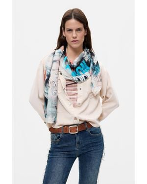 Desigual Foulard Rettangolare Stampato, Viscosa, Nero - Grigio