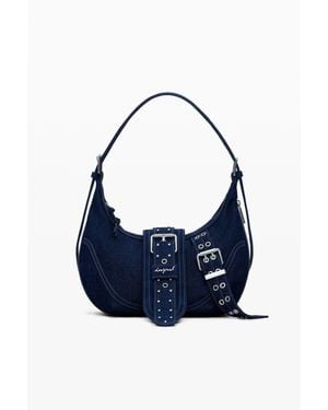 Desigual Borsa Di Jeans Con Fibbie Media, Blu