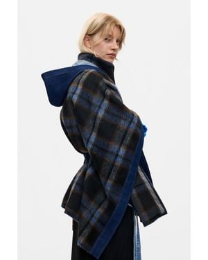 Desigual Poncho En Denim À Carreaux, Femme, Polyester, Marron - Bleu
