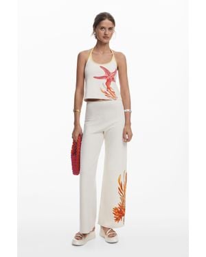 Desigual Pantalon Élastique Coquillages - Blanc