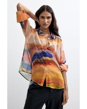 Desigual Blusa A Maniche Lunghe Stampata, Poliestere - Arancione