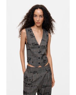 Desigual Gilet A Quadri Con Lettering, Donna, Nero