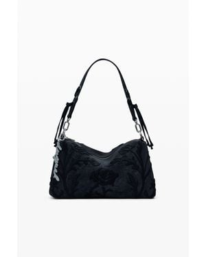 Desigual Borsa Media Con Incisioni 3D, Donna, Poliuretano, Nero