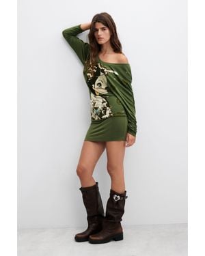 Desigual Robe Courte Imprimé Vintage, Femme, Viscose, Vert