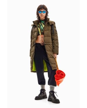 Desigual Cappotto Imbottito Staccabile, Poliammide, Verde