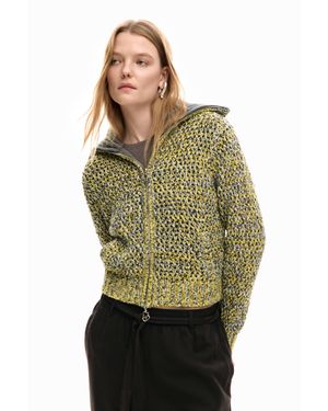 Desigual Veste En Maille Zippée, Femme, Noir - Vert
