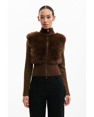 Desigual Veste En Maille Chocolat, Femme, Marron - Vert