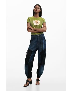 Desigual Pantalon En Jean Patchwork, Femme, Bleu