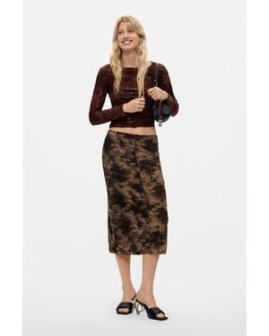 Desigual Gonna Midi Stampata, Donna, Poliestere, Nero