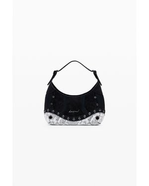 Desigual Borsa Piccola Con Borchie Effetto Serpente, Donna, Poliuretano, Nero