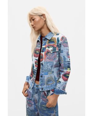 Desigual Giacca Denim Stampata 100% Cotone, Donna, Cotone, Blu