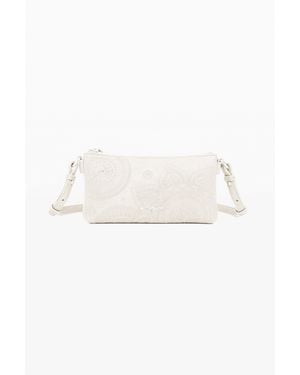 Desigual Borsetta A Tracolla Media Ricamata, Poliuretano, Bianco