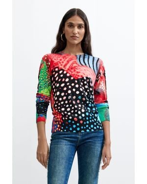 Desigual Maglione Stampato A Colori, Nero - Rosso