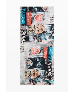 Desigual Foulard Imprimé Rectangulaire, Viscose, Noir - Gris