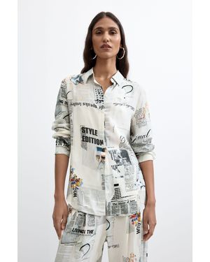 Desigual Camicia Stampata, Viscosa, Bianco