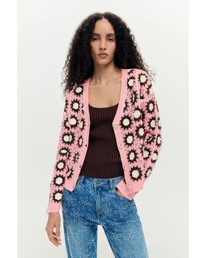Desigual Cardigan Crochet Rose, Femme, Rouge - Bleu