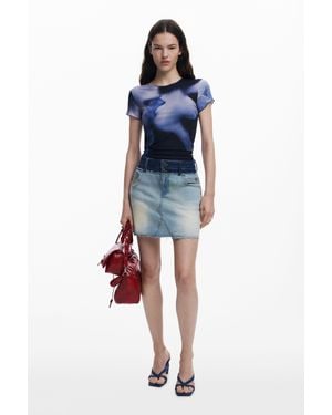 Desigual Jupe En Jean À Double Taille - Bleu