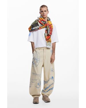 Desigual Jean À Patchs - Blanc